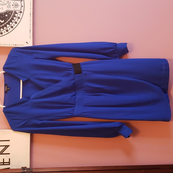 XOXO Banded-Waist Cocktail Dress, Royal Blue, XS - Picture 2 of 8